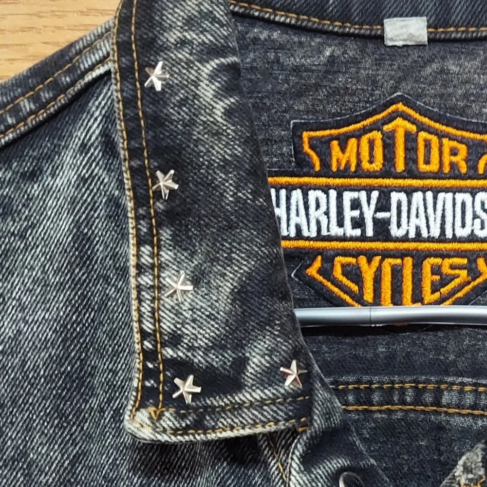 Vintage 80s USA Harley Davidson Eagle Black Denim Biker Jacket Mens Medium‎